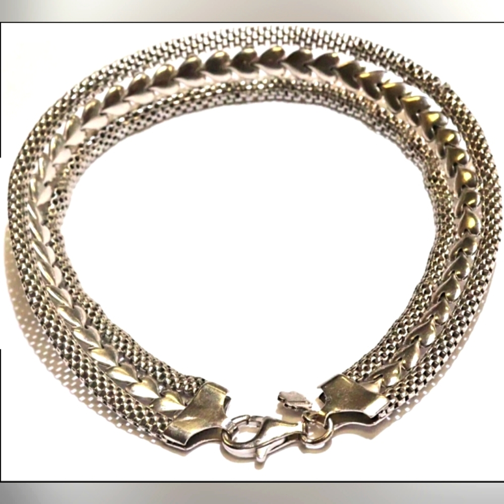 UNIQUE 925 sterling silver Heart link chain bracelet Wide Estate Vintage 8 inch